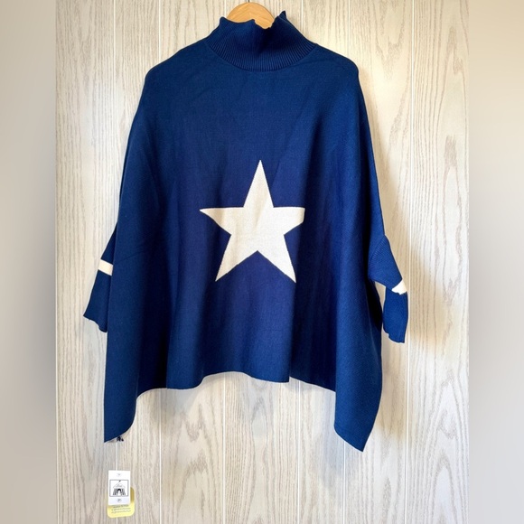 TOSS DESIGNS One Size Mock Neck Sweater- Star Blue/White NWT - Picture 3 of 4